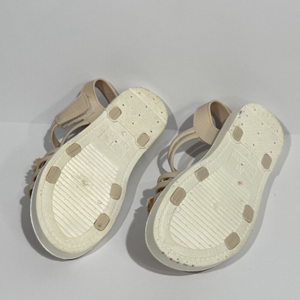 Girls PVC Sandals Size 12 Beige Floral Pearl Non-Slip Summer Shoes Hook & Loop - Picture 5 of 16